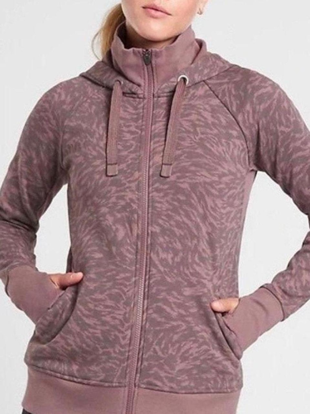 Athleta Zip Up Jacket with Hoodie Pink Mauve size Medium